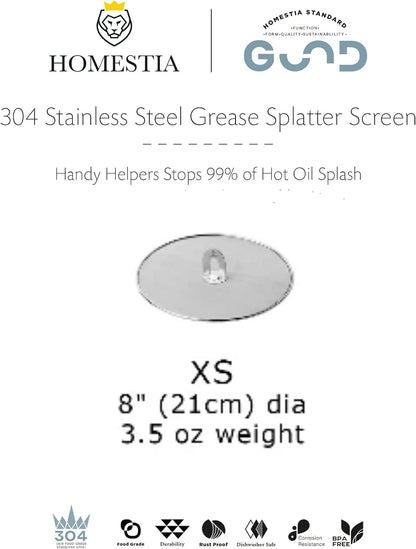 Homestia Splatter Screen for Frying Pan, 10 Inch Grease Splatter Guard | 304 Stainless Steel Ultra Fine Mesh Lids, Splatter Screen for Cooking, Rust-Free - No Oil Mess, No Burns, with Fold Flat Knob
