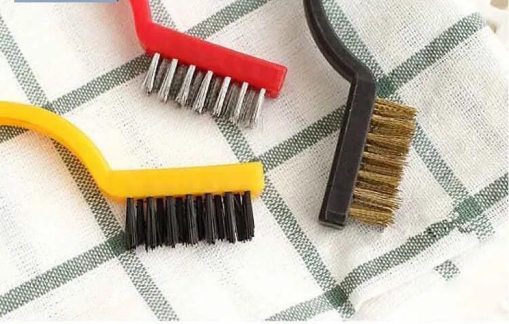 Katartizo 5Pcs Kitchen Stove Cleaning Brush + Scraper Tool Set, Heavy Duty Scraper for Gas Burners Cooktop Pot Pan Brass, Stainless Steel and Nylon Brush Head Brushes for Range Hood Grease Grime