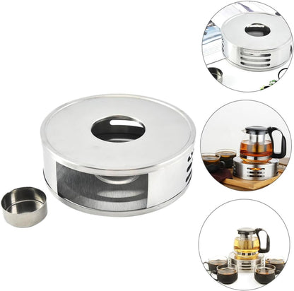 Mikinona Stainless Steel Glass Tea Warmer Base Heating Stand for Teapots Candle Holder for Home Cafe and Office Tea Brewing