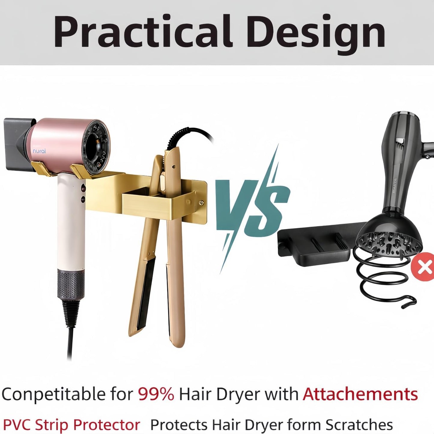 Hair Dryer Holder Wall Mounted, Stainless Steel Blow Dryer Holder for Bathroom, Hair Dryer and Straightener Holder Adhesive or Drilling, Hair Tool Organizer for Salon Barber Shops Banjekt
