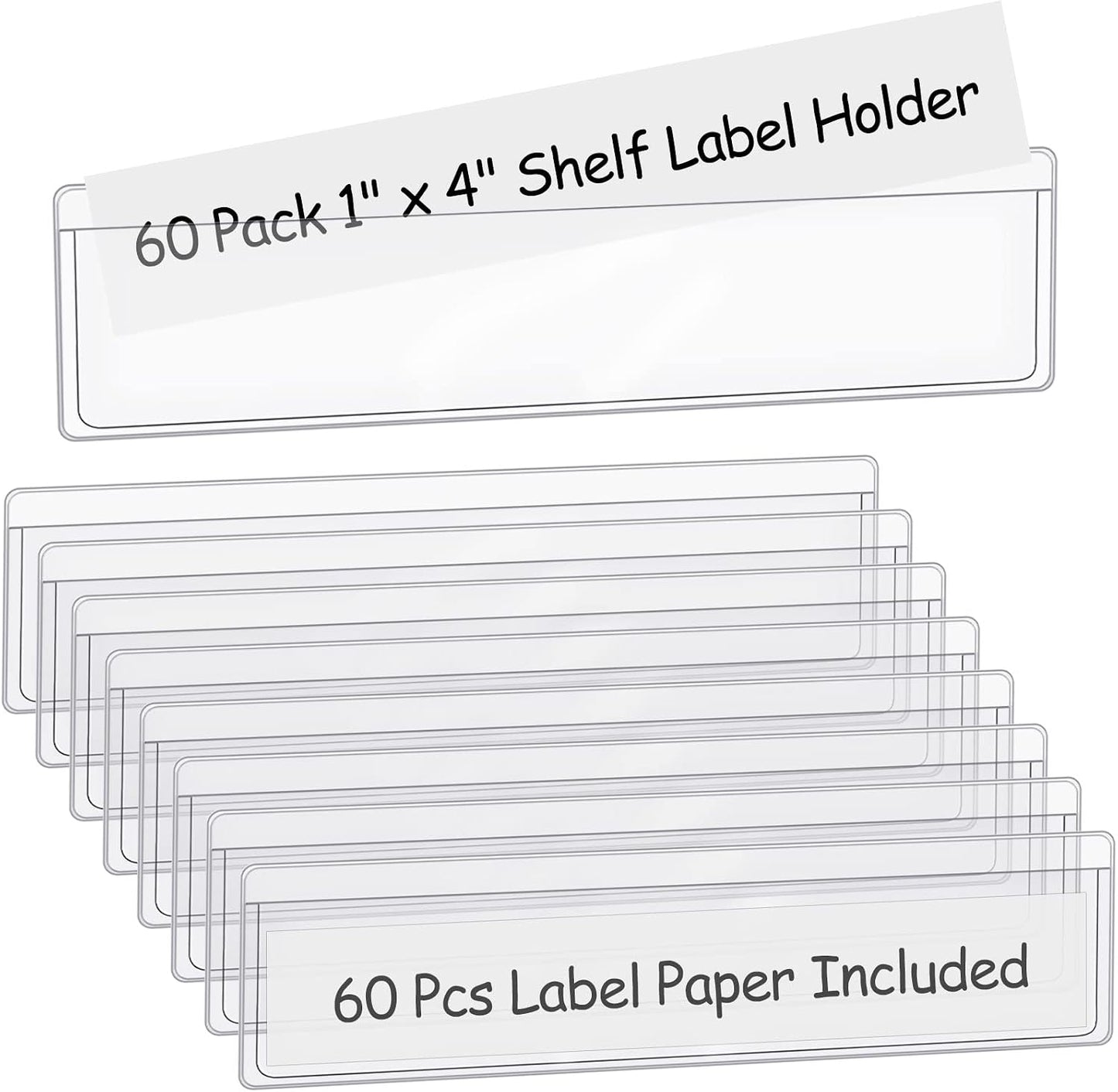 36 Pack 3" x 5" Adhesive Index Card Holders Clear PVC Label Holders | Top-loading label pockets, removable adhesive, clear PVC, for bins, shelves, totes, library and office use