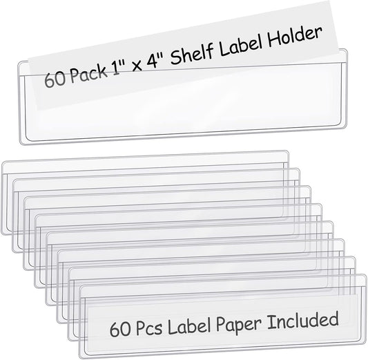 36 Pack 3" x 5" Adhesive Index Card Holders Clear PVC Label Holders | Top-loading label pockets, removable adhesive, clear PVC, for bins, shelves, totes, library and office use
