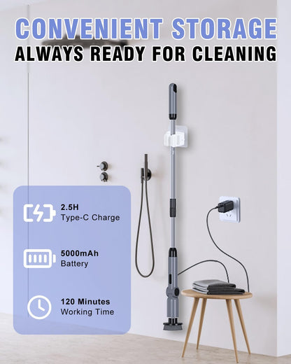 Electric Spin Scrubber, [IPX8 Waterproof ] [50KG Torque]- Gray | Shower Scrubber with 9 Brush Heads, 2 Speed Mode, 4 Adjustable Angles, Electric Brush for Cleaning for Bathroom Floor Tile