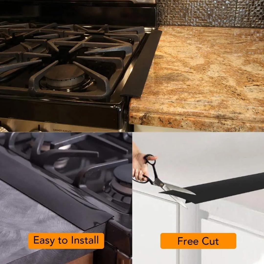 2 Pack 21 Inches Flexible Kitchen Stove Gap Covers, Silicone Gap Fillers Seals Between Counter and Stovetop, Oven, Washer, Dryer, Easy to Wipe,Heat-Resistant and Stain Proof - Ideal for Sealing Spaces