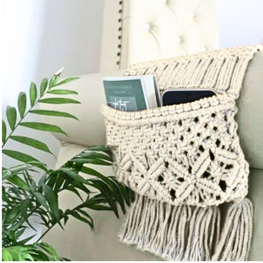 Sofa Armrest Organizer, Armchair Caddy, Macrame Couch Organizer | Dual Pocket Design, Couch Remote Holder, Couch Caddy, Boho Couch Caddy, Sofa Essentials Organizer, Gift