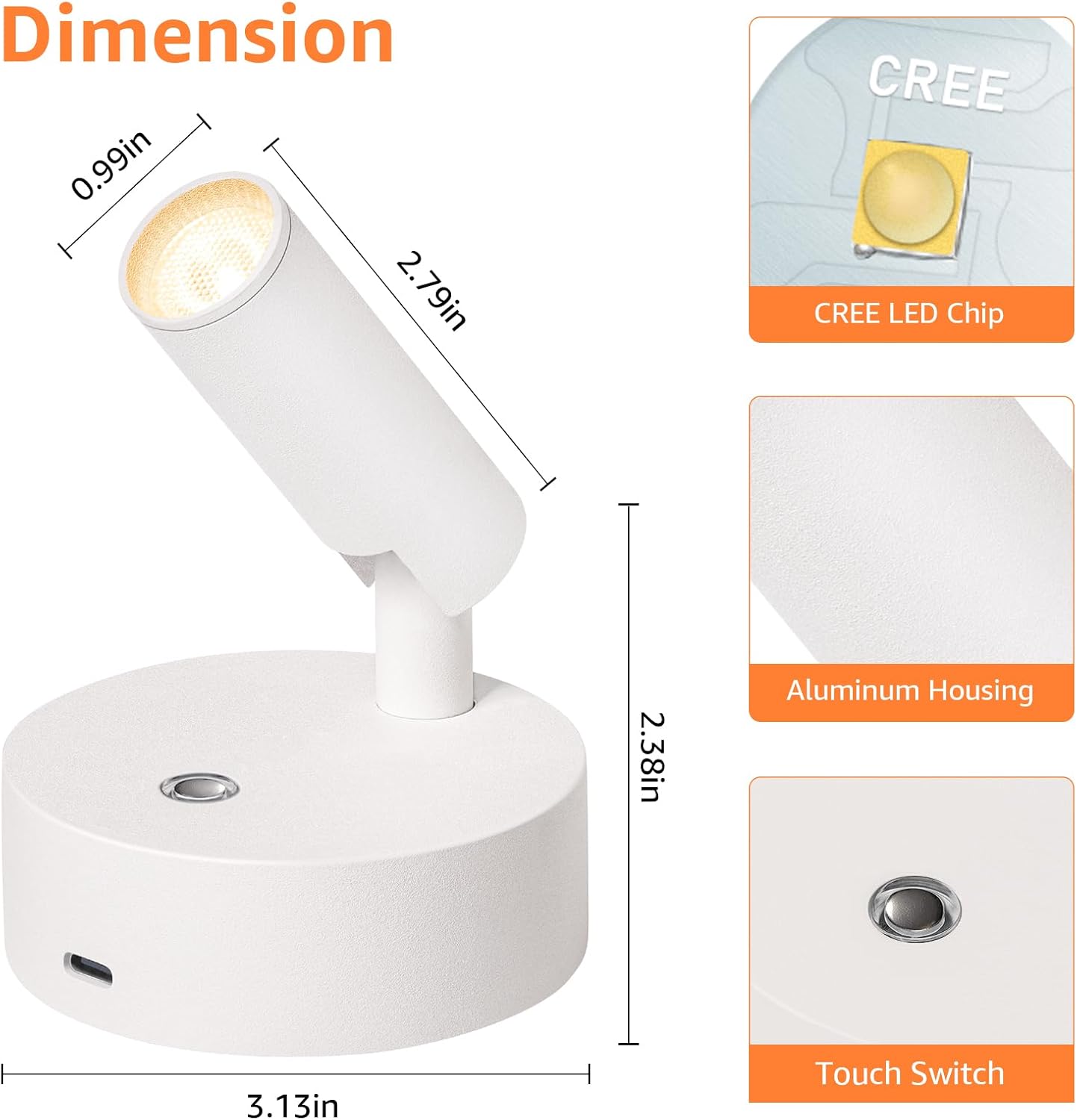 URTOM Wireless LED Spotlight Indoor with Remote Up Lights Indoor Dimmable Picture Light Battery Operated with Timer Rechargeable Spot Lights Accent Uplighting for Plant Wall Art, 1 Pack