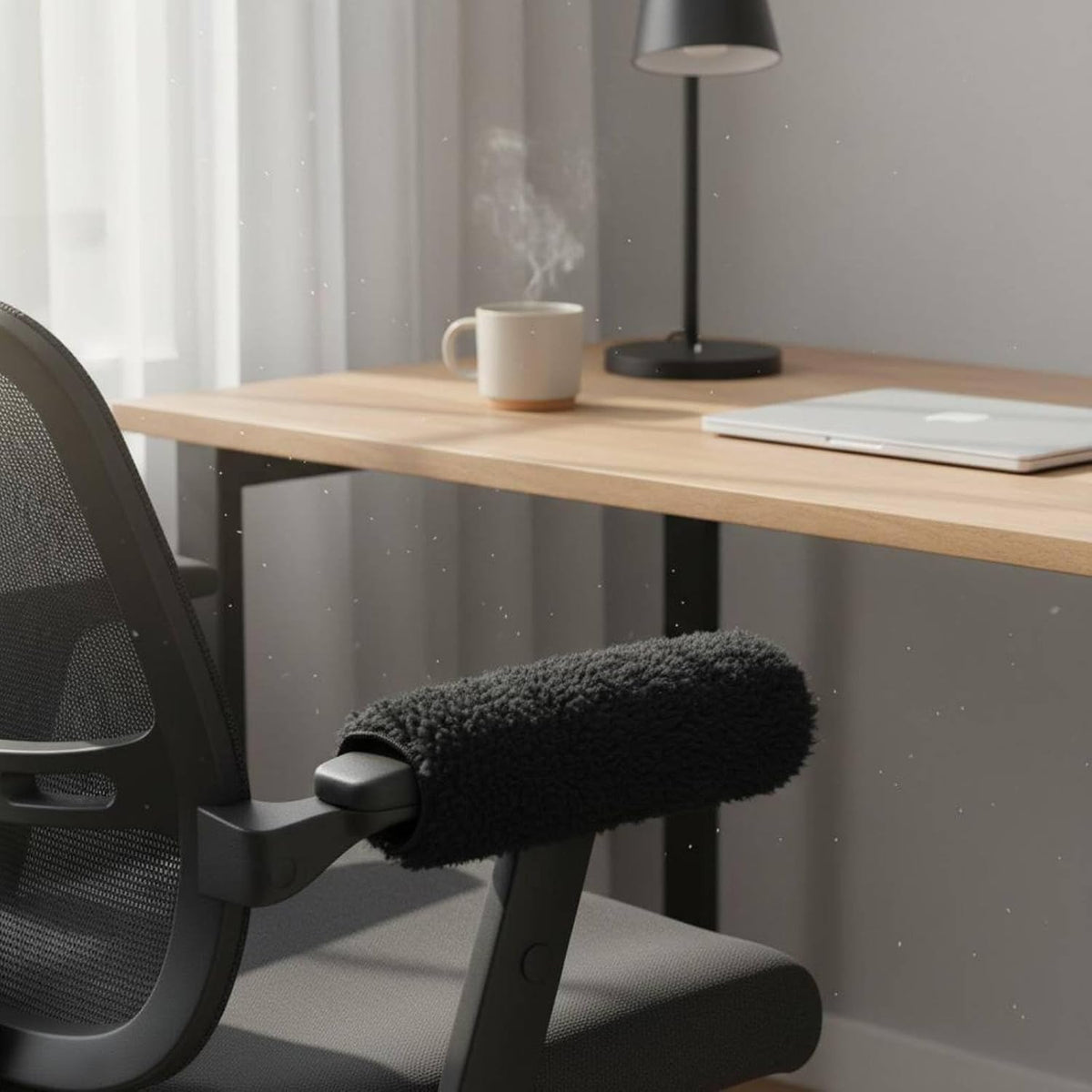 Lamb Wool Armrest Pad Soft Sherpa Fleece Cushion Protects Chair Armrests Relieves Discomfort Non-Slip Hook-and-Loop Suitable for Office Chair Elderly Home, White