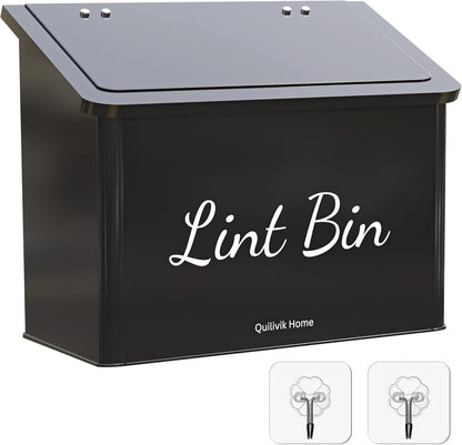 Metal Magnetic Lint Bin With Lid For Laundry Room Decor With Small Lint Holder Bin| Metal Box| Lint Holder Bins for Organzation (White, Small)