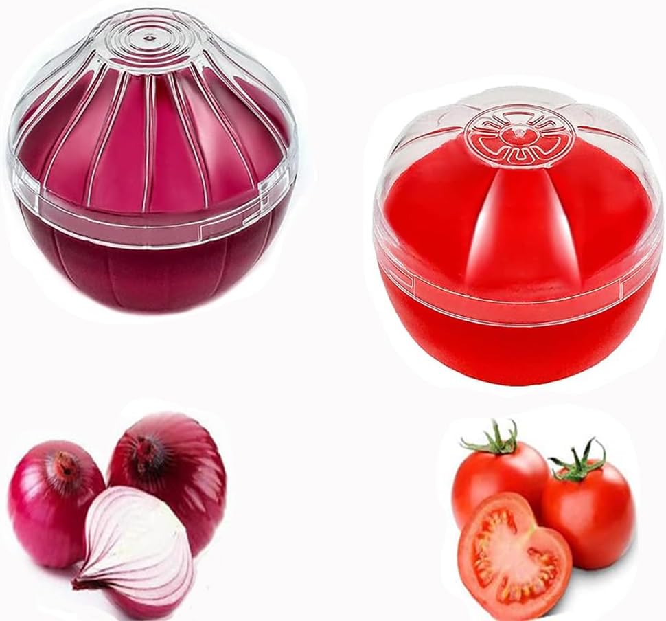Onion Garlic Lemon Avocado Saver Storage Keeper Holder for Fridge, BPA Free Tomato Vegetable Shaped Food Saver/Storage Containers, 5-piece Set Bundle