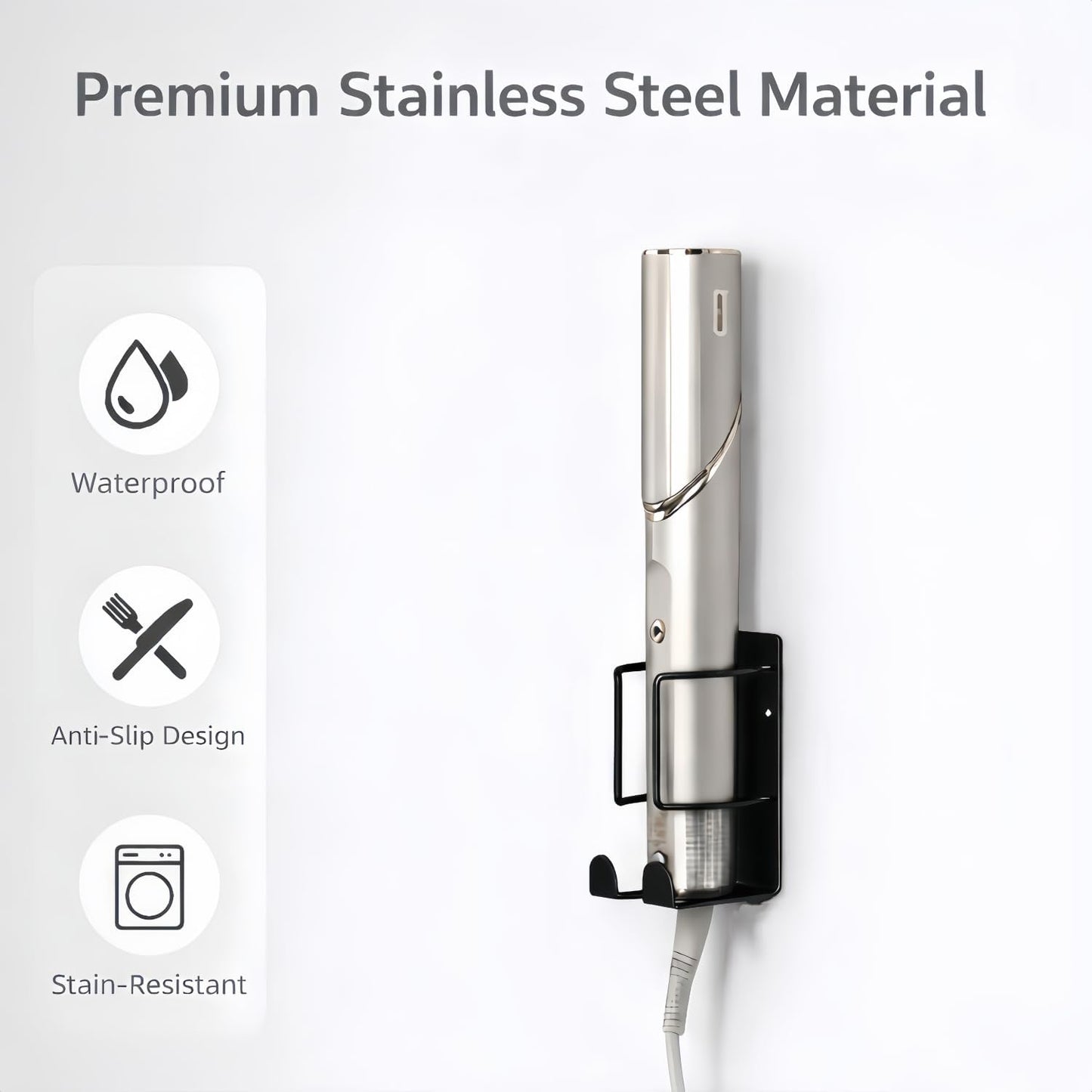Hair Dryer Holder Wall Mounted, Stainless Steel Blow Dryer Holder for Bathroom, Hair Dryer and Straightener Holder Adhesive or Drilling, Hair Tool Organizer for Salon Barber Shops Banjekt