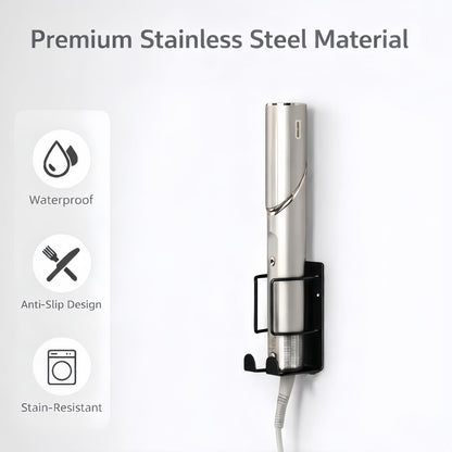 Hair Dryer Holder Wall Mounted, Stainless Steel Blow Dryer Holder for Bathroom, Hair Dryer and Straightener Holder Adhesive or Drilling, Hair Tool Organizer for Salon Barber Shops Banjekt