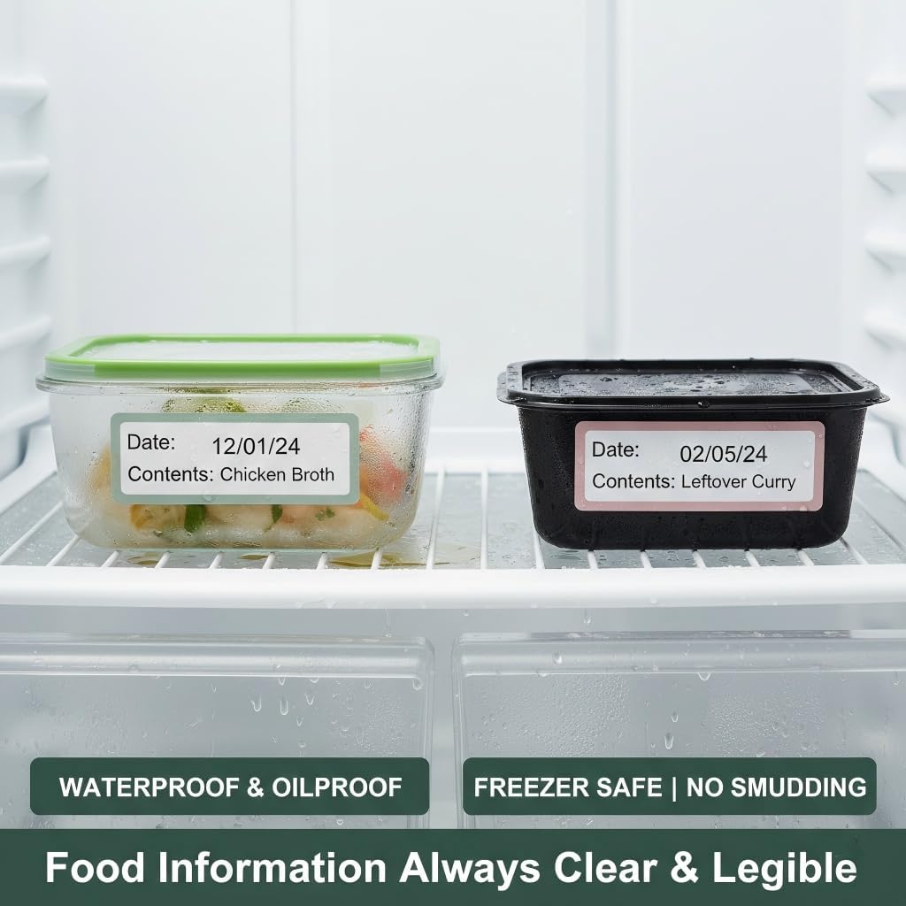 500 PCS 4 Rolls Food Labels, 1 x 3 Inch Freezer Labels Removable Date and Contents Stickers for Food Containers, Mason Jars, Refrigerator Meal Prep, Water and Oil Resistant Compact Kitchen Storage
