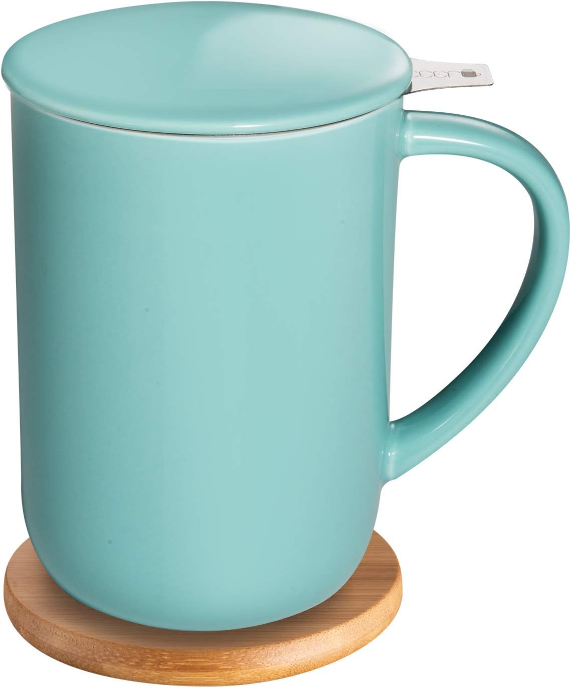 CEEFU 16oz Porcelain Tea Mug with Infuser, Lid and Coaster | Teaware with Filter, Loose Leaf Tea Cup Steeper Maker, Tea/Coffee/Milk/Women/Office/Home/Gift, Navy Blue
