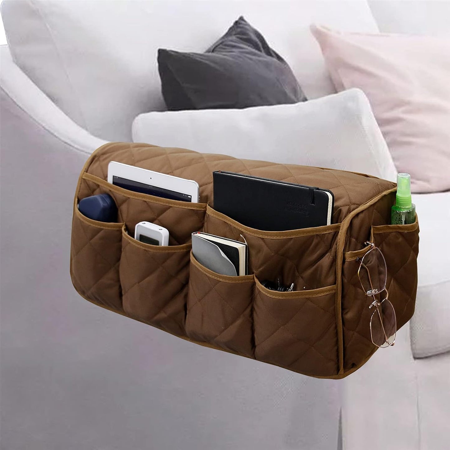 Armchair Caddy for Recliner - Sofa Armrest Organizer with 14 Pockets | Waterproof Remote Control Holder for Recliner, Non-Slip Chair Arm Storage for TV Remote, Phone, Books, Magazine, iPad