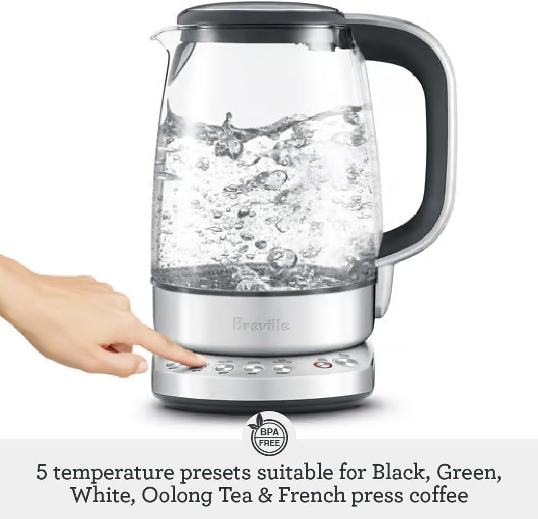 Breville BKE830XL IQ Kettle Pure Water Heater, Brushed Stainless Steel | Precisely heat water for tea and coffee with quiet electric kettle featuring soft top lid for easy pouring | 7 cup capacity