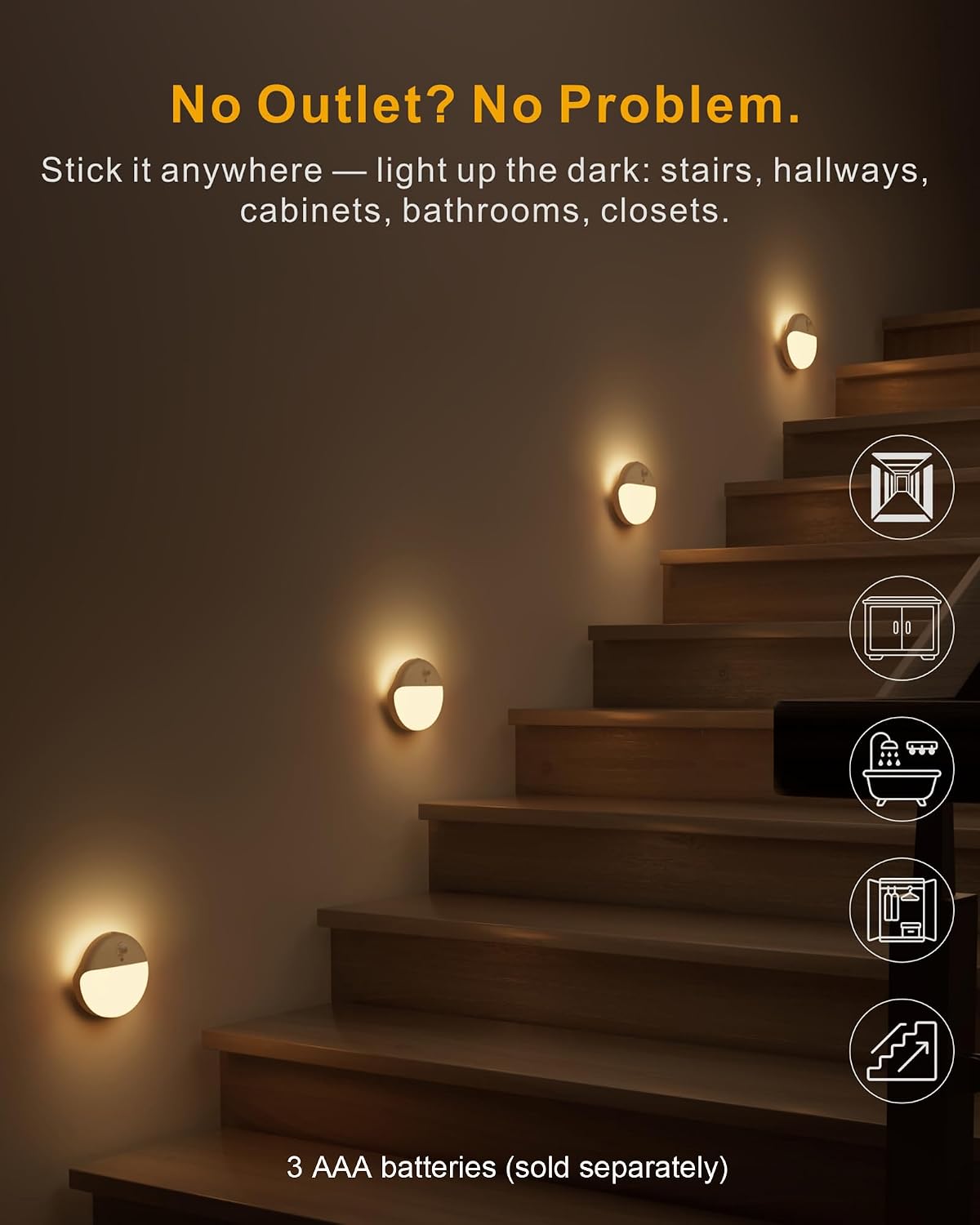 Small Motion Sensor Amber Night Light Battery Operated, Toilet Light | 2 Pack, 3 Modes, Dimmable 1-15lm, Dim Light Soft Glow, No Plug, Wireless Stick on Light for Bedroom, Sleep, Bathroom, Kids