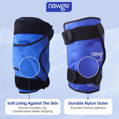NEWGO Knee Ice Pack Wrap, 360° Full Wrap, Blue | Y-shaped Strap Stays Put, Reusable for Knee Replacement, ACL, Arthritis, Swelling, and Sports Injuries, 21.7" x 9.8"