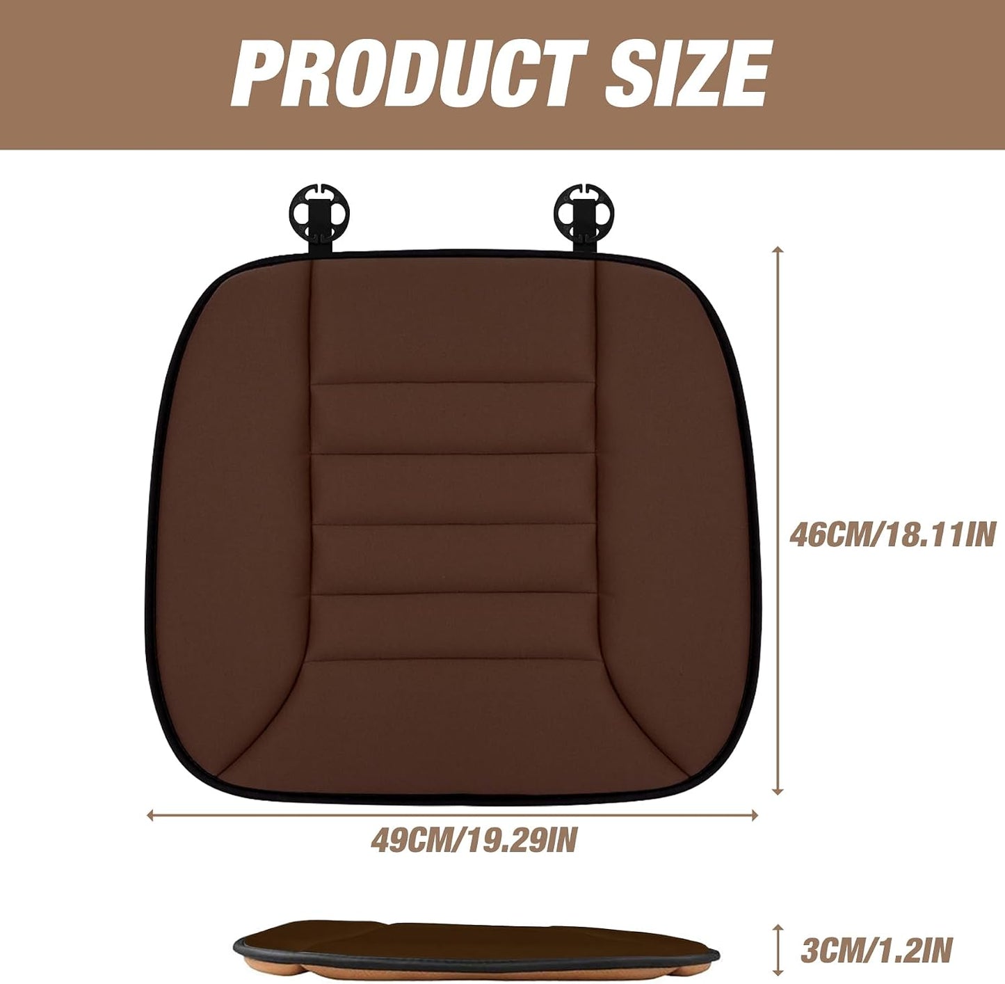 Car Seat Cushion Pad 1.2" Thick Comfort Seat Protector for Car Driver Seat Office Chair Home Use Memory Foam Seat Cushion with Non Slip Bottom, 20'' x 18.5'', Black