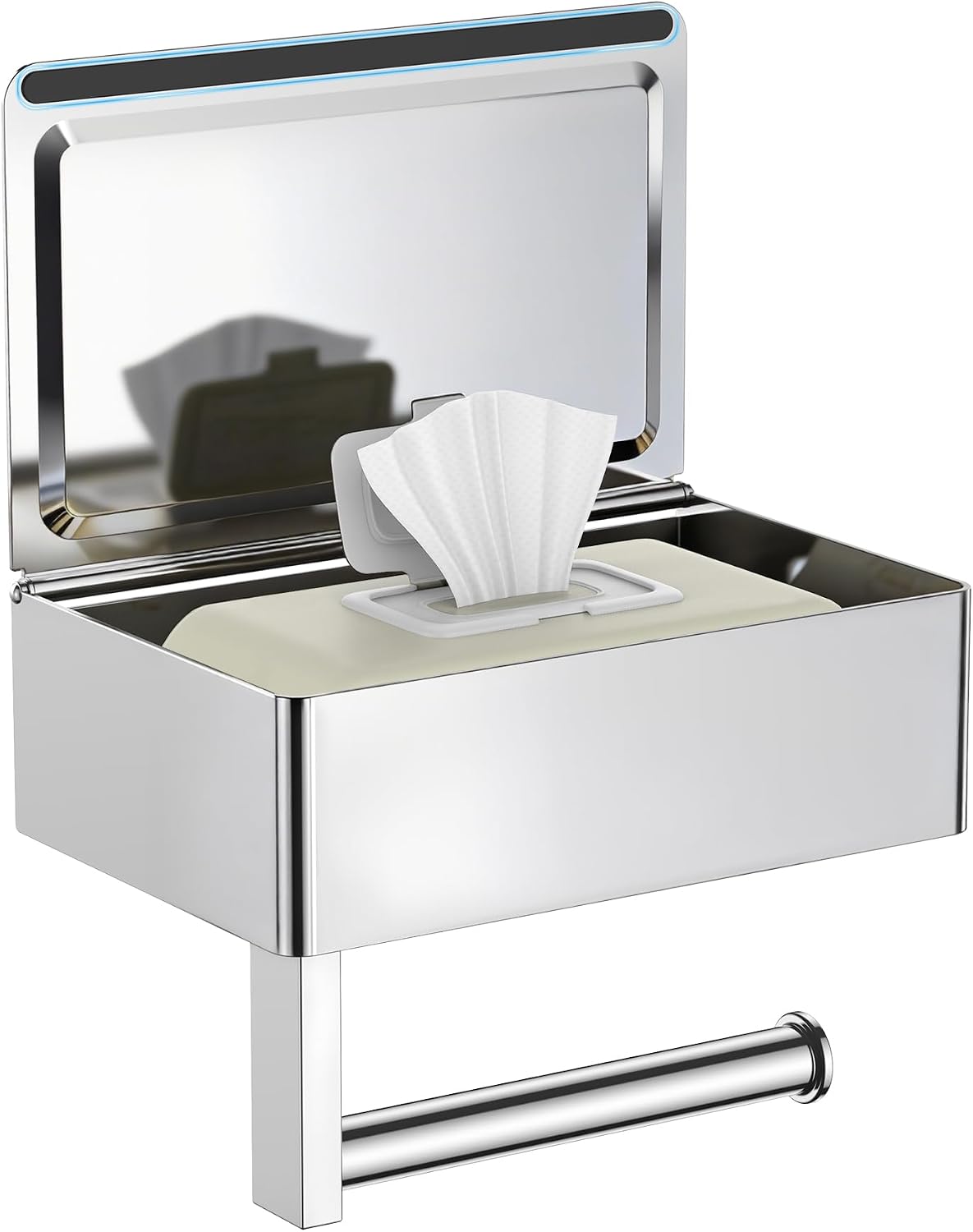 FORIOUS Toilet Paper Holder with Shelf, Wall-Mounted Modern Wipes Dispenser | Brushed Nickel | Toilet Paper Holder with Storage for Bathroom | Fits Wipes, Sanitary Napkin, Tampon | 8.0"x5.3" Large Shelf