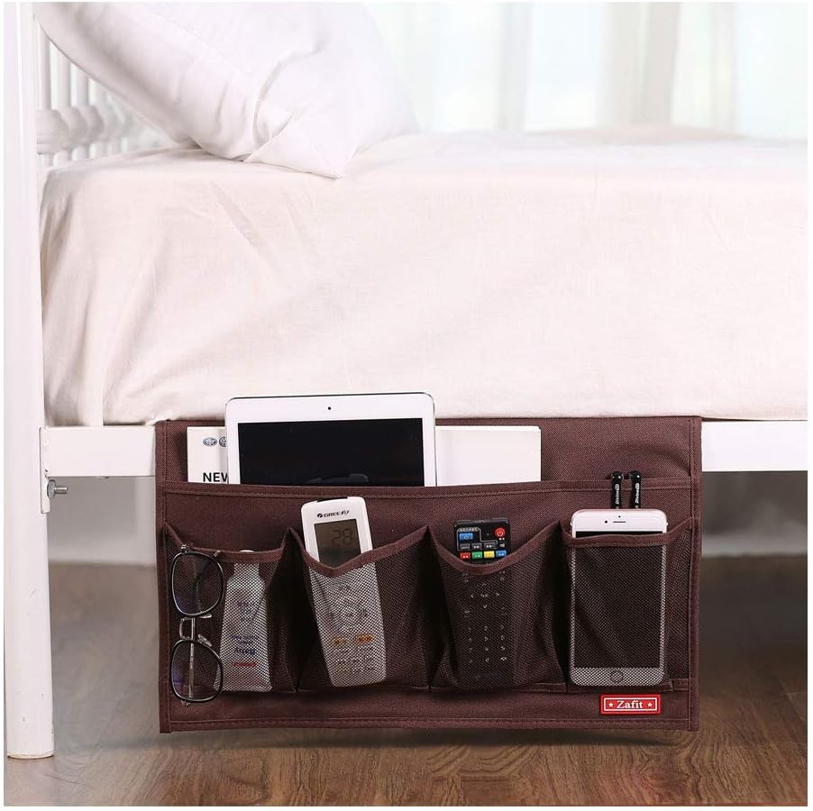 Zafit 5 Pockets Bedside Caddy, Bedside Storage Organizer for Water Bottles, Magazines, Phone, Glasses (5 Pockets-Grey)
