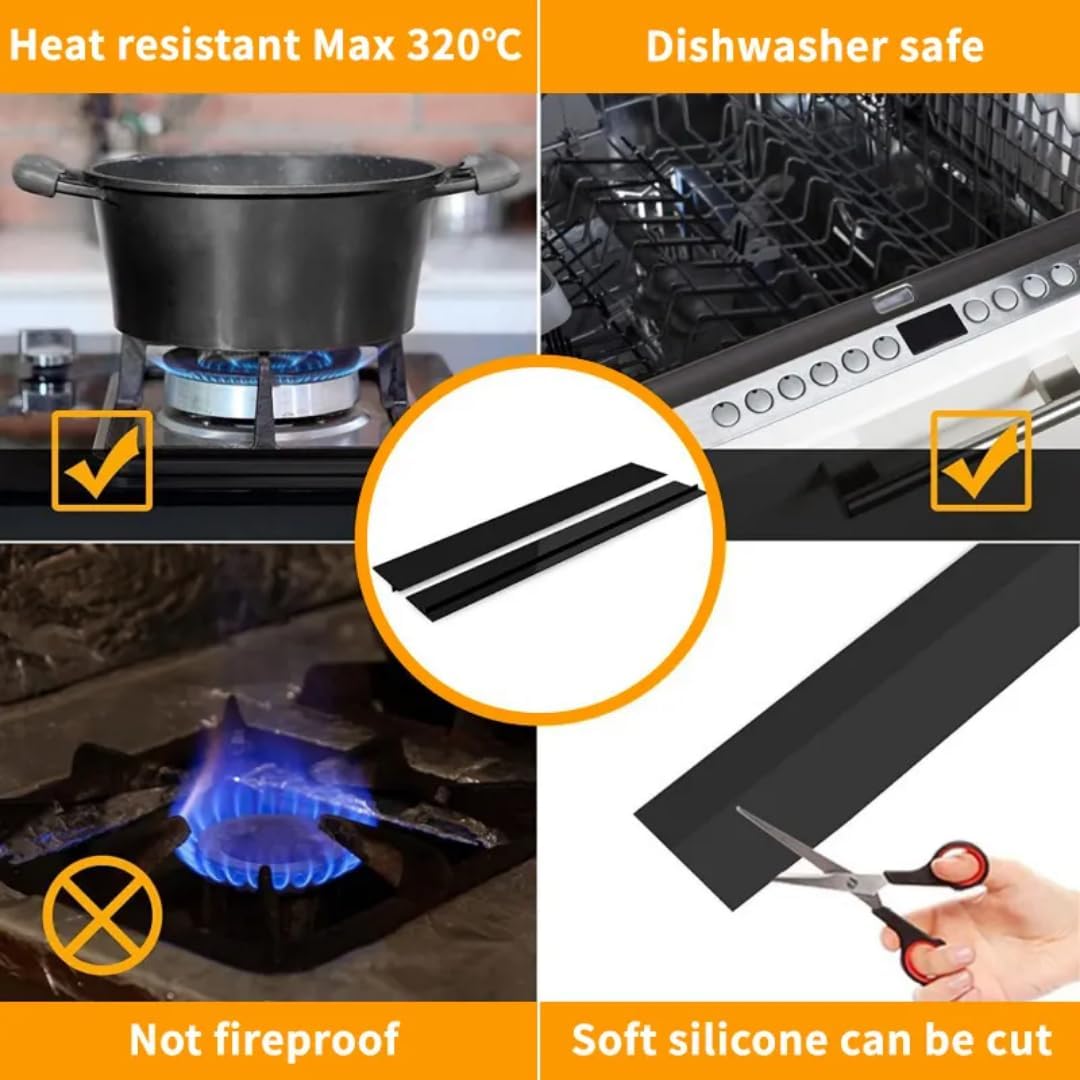2 Pack 21 Inches Flexible Kitchen Stove Gap Covers, Silicone Gap Fillers Seals Between Counter and Stovetop, Oven, Washer, Dryer, Easy to Wipe,Heat-Resistant and Stain Proof - Ideal for Sealing Spaces