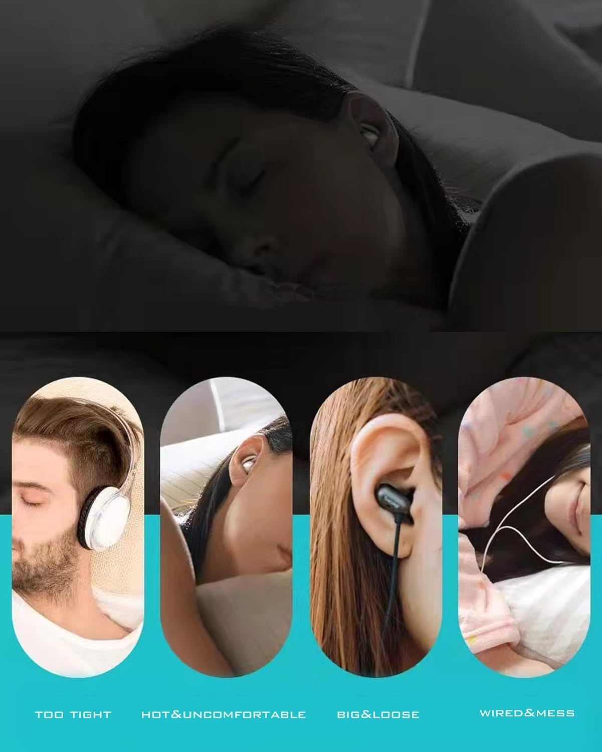 Bone Conduction Under Pillow Sleep Speaker, Ultra-Thin Bluetooth 5.3 Bedside Speaker, TF Card Slot, Auto-Off Timer, Private Audio for Side Sleepers & Light Sleepers (C807-Black)