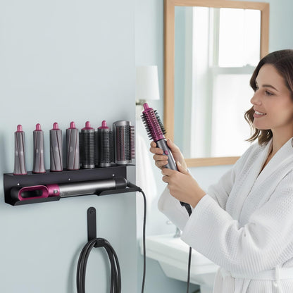Hair Tool Organizer Wall Mount, Stainless Steel Hair Tool Holder with 2 Heat-Resistant Cups, Curling Iron Holder for Vanity, Hot Tools Organizer with PVC Ring,Hair Dryer Holder for Bathroom, BANJEKT