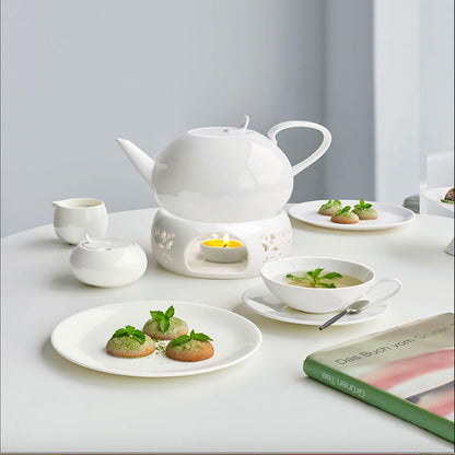 Teapot Warmer, Ceramic Tea Warmer with Tealight Holder, Teapot Heater for Heating Tea, Coffee, Milk, Tea Light Warmer (White)