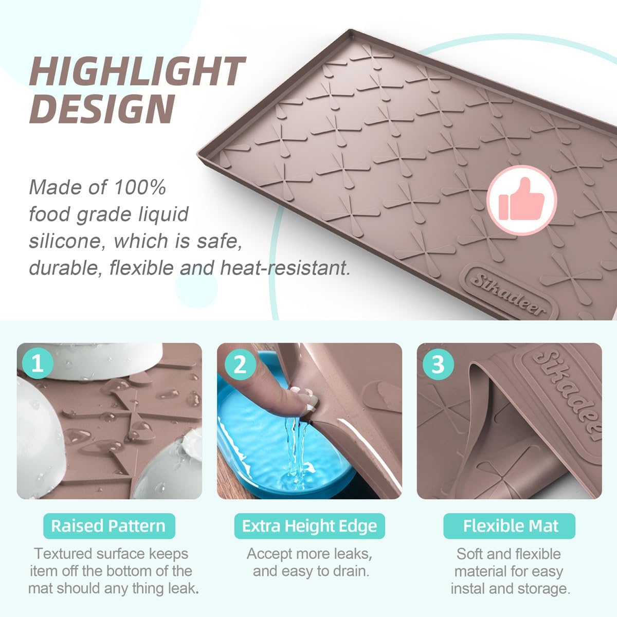 Waterproof Under Sink Mat 34" x 22", Silicone Mat Kitchen liner | BPA-Free Silicone Tray with Raised Lip Protect Cabinets from Leaks, Versatile Home Organizer for Bathroom, Pets, Boots, Floor