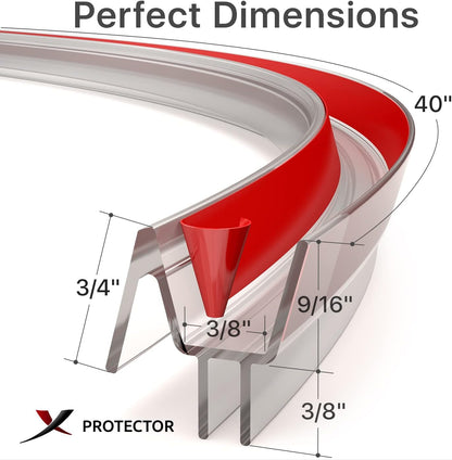 Frameless Shower Door Side Seal X-Protector - 40" Shower Door Seal | Self-Adhesive Shower Door Sweep - Premium Door Side Seal Strip - Silicone Glass Shower Seal Strip for All Door Thicknesses!