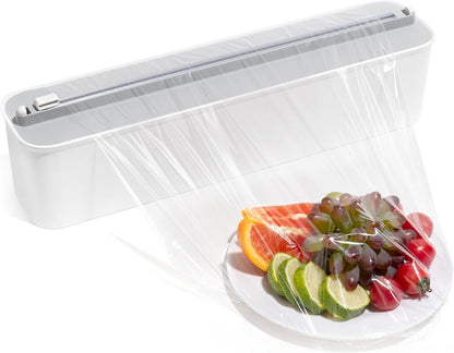 Aluminum Foil & Plastic Wrap Dispenser with Cutter - Magnetic & No-Drill Wall Mount, Cling Film Dispenser for Countertops & Cabinets, Space-Saving Kitchen Organizer - Fits 150 m Rolls, Black