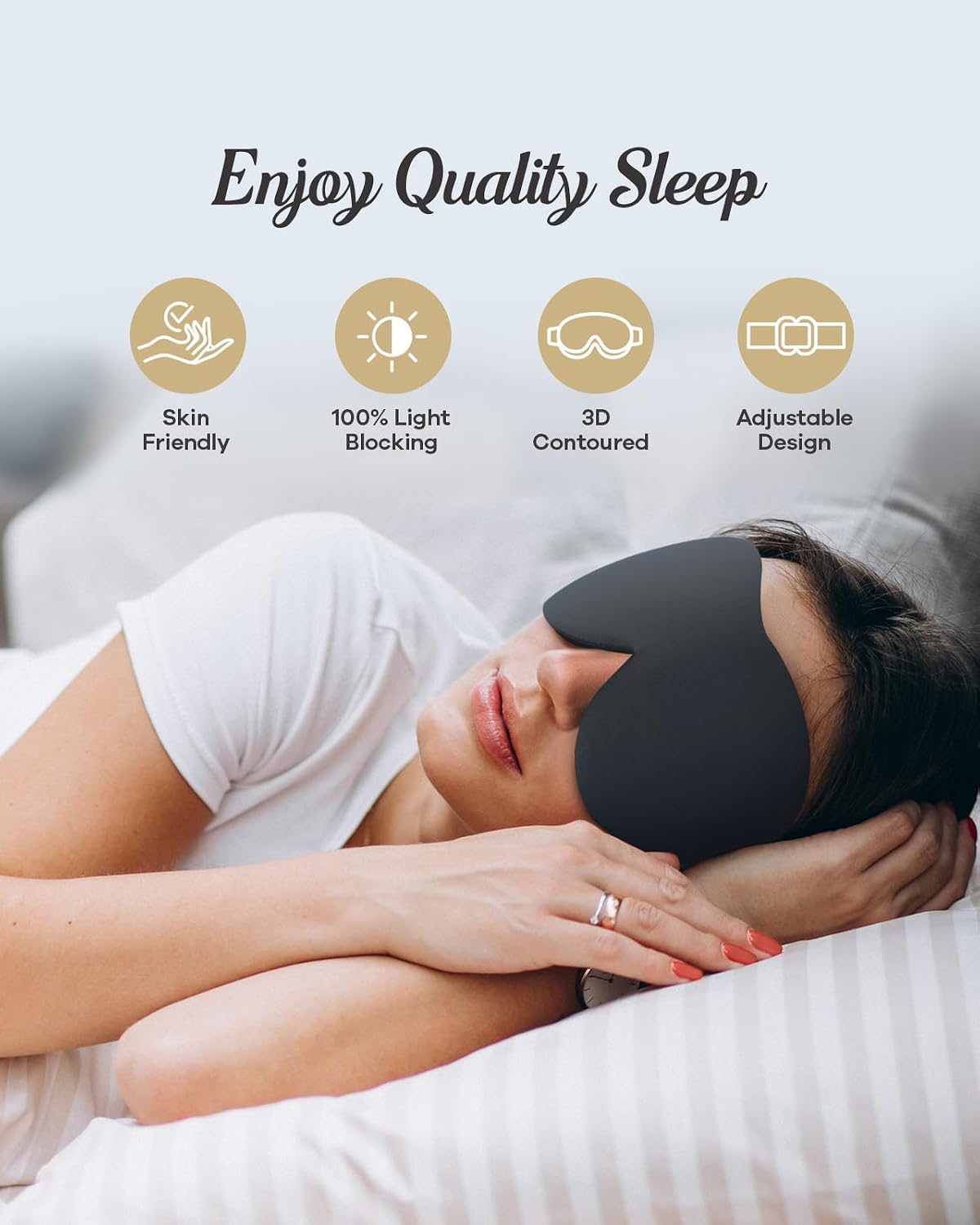 Sleep Mask for Side Sleepers, 3D Contoured Eye Mask for Sleeping, Soft Memory Foam Eye Cover with Adjustable Strap, No Pressure on Eyes, Travel Sleep Mask for Men Women, Shift Work & Naps