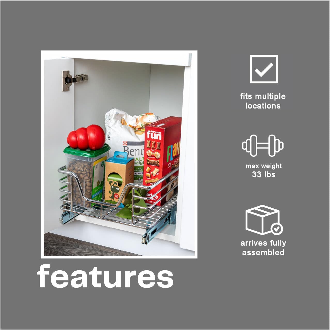 Household Essentials Glidez Multipurpose Chrome-Plated Steel Pull-Out/Slide-Out Storage Organizer for Cookware and Bakeware - 2-Tier Design - Fits Standard Size Cabinet or Shelf, Chrome