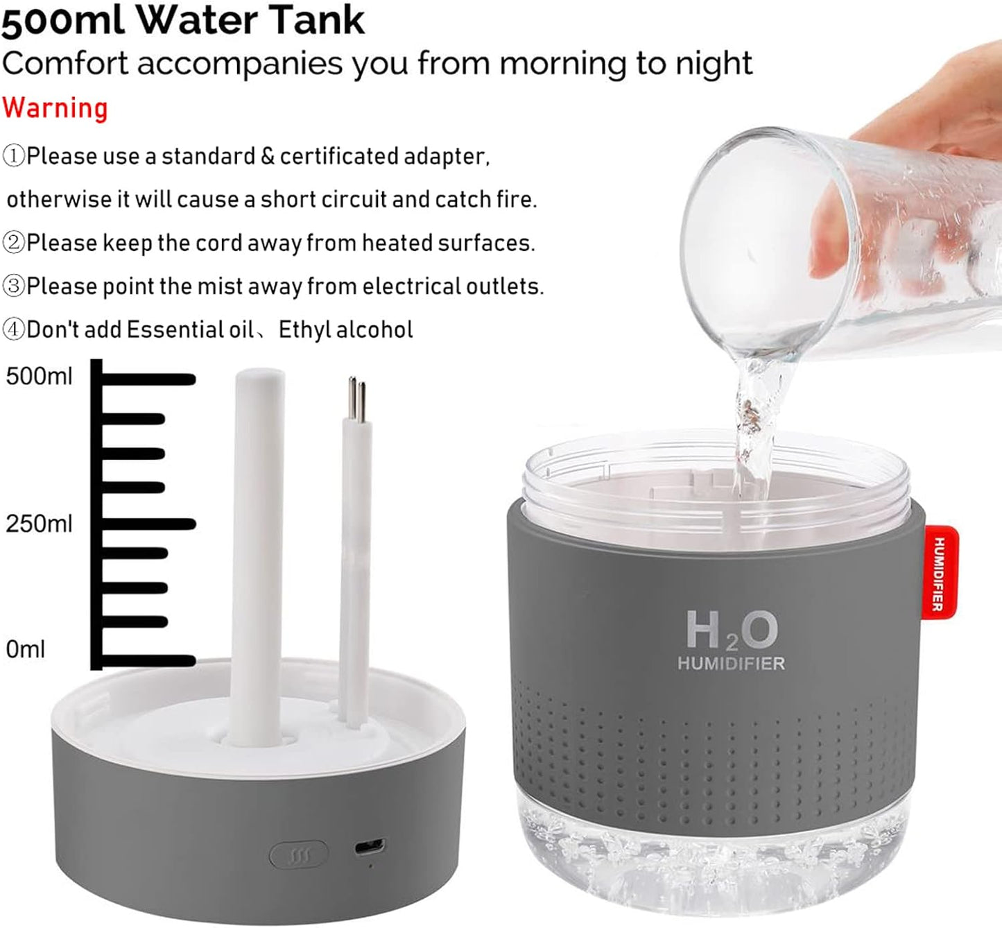 Portable Mini Humidifier, 500ml Small Humidifier for Bedroom Travel, White | USB Personal Cool Mist Humidifier for Baby Room Office Desk Home Plants, Auto Shut-Off, 2 Mist Modes, Super Quiet