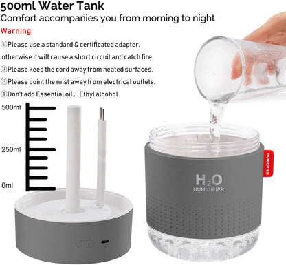 Portable Mini Humidifier, 500ml Small Humidifier for Bedroom Travel, White | USB Personal Cool Mist Humidifier for Baby Room Office Desk Home Plants, Auto Shut-Off, 2 Mist Modes, Super Quiet