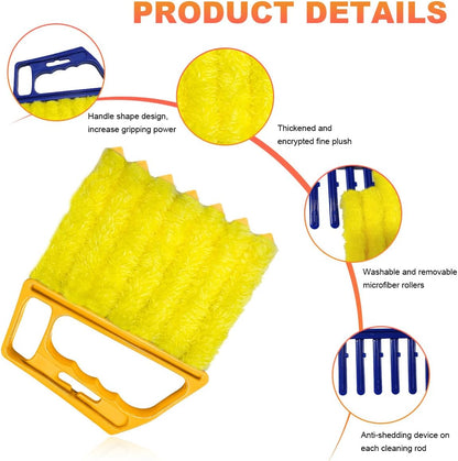 Sun Walker 2 PCS Blind Cleaner Duster Tool, 7-Finger Auto Dusting Cleaner Brush with Ergonomic Handle, Handheld Mini Duster Brush for Window Shutters Air Conditioner, Car Accessories (Orange+Yellow)