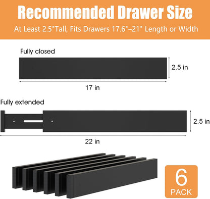 Bamboo Drawer Dividers, Adjustable Drawer Organizers, Fits 12.6–16" Drawers | 2.5" High, 4 Pack Expandable Drawer Separators for Kitchen, Nursery, Dressers & Office Storage, Natural