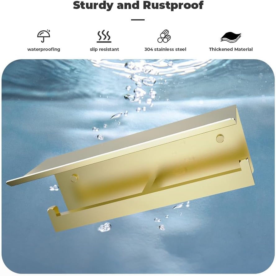 Double Toilet Paper Holder with Shelf, FreshGlow Large Tissue Holder Brushed Nickel, Wall Mount Commercial Toilet Paper Dispenser Phone Shelf Stainless Steel, Tissue Roll for Bathroom
