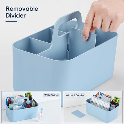 Multiuse Caddy Organizer with Handle, Portable Divided Plastic Tote Bin - Art Craft, Stationary Pen Marker Crayons, Makeup Hair Supplies Storage - Bathroom, Classroom, Dorm, Office, Desk Holder - Grey
