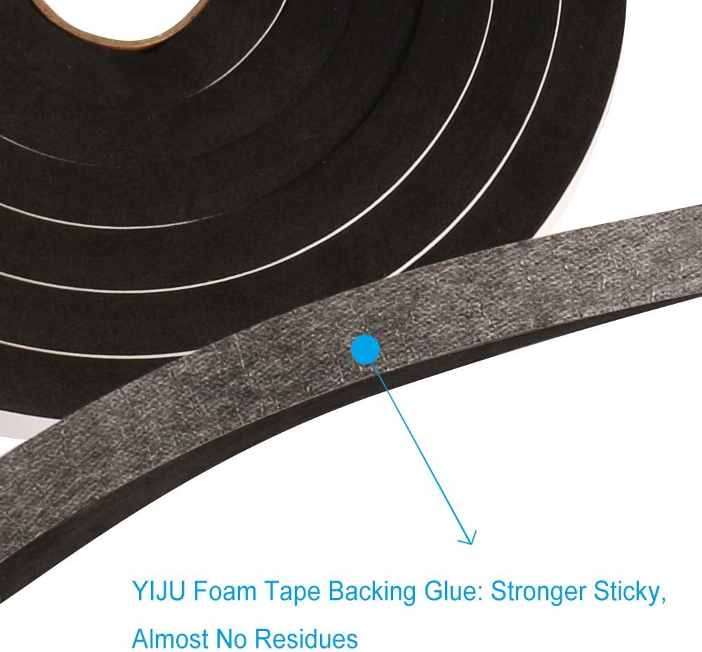 2 Rolls Foam Seal Tape for Door Window Insulation, Soundproof and Shockproof Foam Adhensive Strip, 3/8" Wx3/16 T Single Sided Foam Tape, Cold Air and Draft Closed Cell Seal Strip,Total 32FT