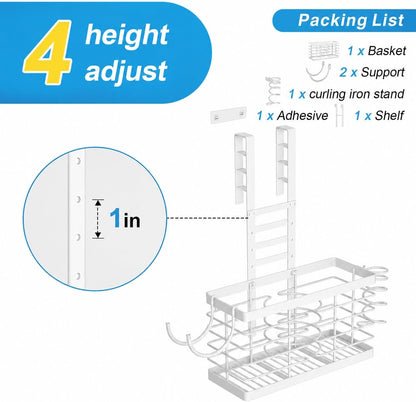 2026 Upgraded 3-in-1 Universal Hair Tool Organizer, XL Size, Black | Adjustable Height Metal Hair Dryer Holder, Wall Mounted, Over Cabinet Door, Countertop, Bathroom Storage