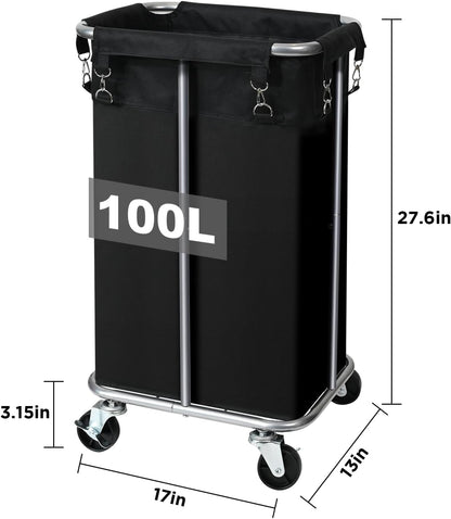 100L Rolling Laundry Hamper Basket with Wheels for Bedroom, Grey | Laundry Sorter Cart with Removable Bag, Tall Narrow Slim Clothes Organizer, Sturdy Metal Frame, Dorm Space Saving