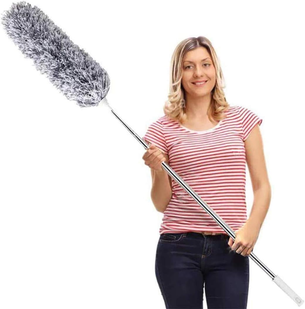 Cobweb Duster with Extension Pole 100 inches, Dusters for Cleaning with 2 Duster Heads, Washable Microfiber Feather Duster for Cleaning Ceiling Fan, High Ceiling, Blinds, Furniture & Cars