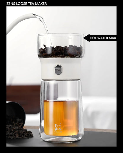 ZENS Glass Infuser Teapot, One Touch Tea Maker for Loose Leaf Tea, Walnut