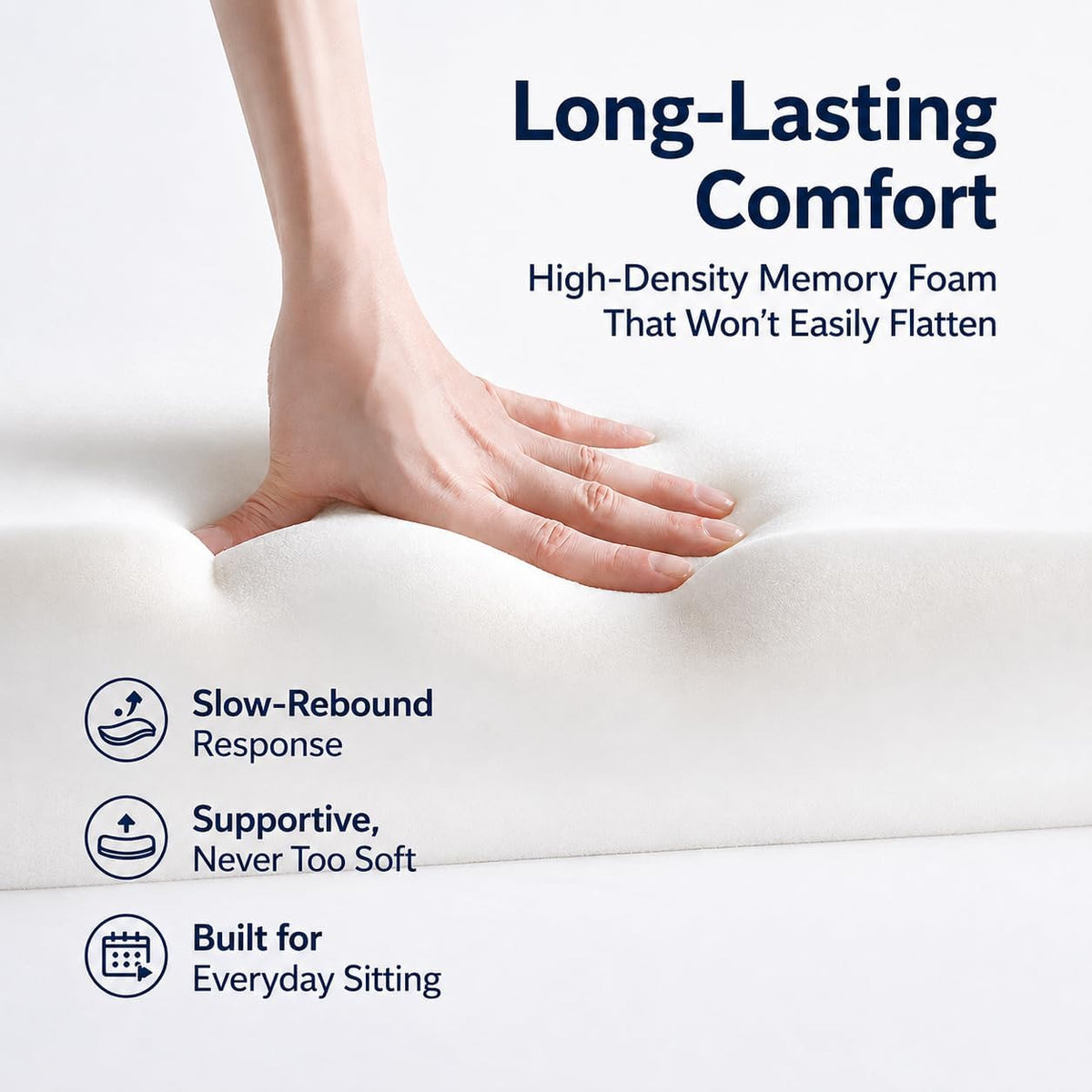 X Large Memory Foam Seat Cushion for Office Chair, High-Density Pad with Non-Slip Bottom and Adjustable Strap, Tailbone Pressure Relief for Long Sitting, Desk Work, Car, Wheelchair, Black
