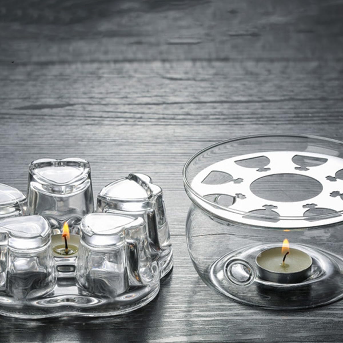 Ciieeo Heart-Shaped Glass Tea Pot Base, Creative Insulated Glass Warmer Stand, Heat-Resistant Crystal Teapot Heating Base for Home Tea Accessories