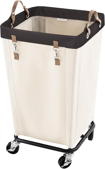 StorageWorks 160L Laundry Basket with Wheels, Rolling Hampers for Clothing | Beige Laundry Basket with Wheels, Metal Frame & Handles, Rolling Hamper for Bedroom, Bathroom, Dorm, Hotel