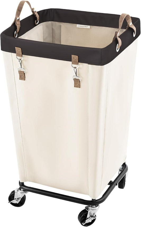 StorageWorks 160L Laundry Basket with Wheels, Rolling Hampers for Clothing | Beige Laundry Basket with Wheels, Metal Frame & Handles, Rolling Hamper for Bedroom, Bathroom, Dorm, Hotel