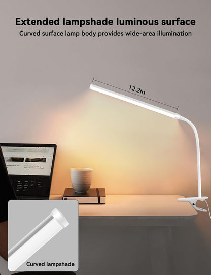 2 Pack LED Desk Lamp with Clamp,Eye-Friendly Clip on Lights for Home Office Study Reading,3 Modes 10 Brightness,Long Flexible Goose-Neck,Swing Arm Architect Task Table Lamps USB Usage