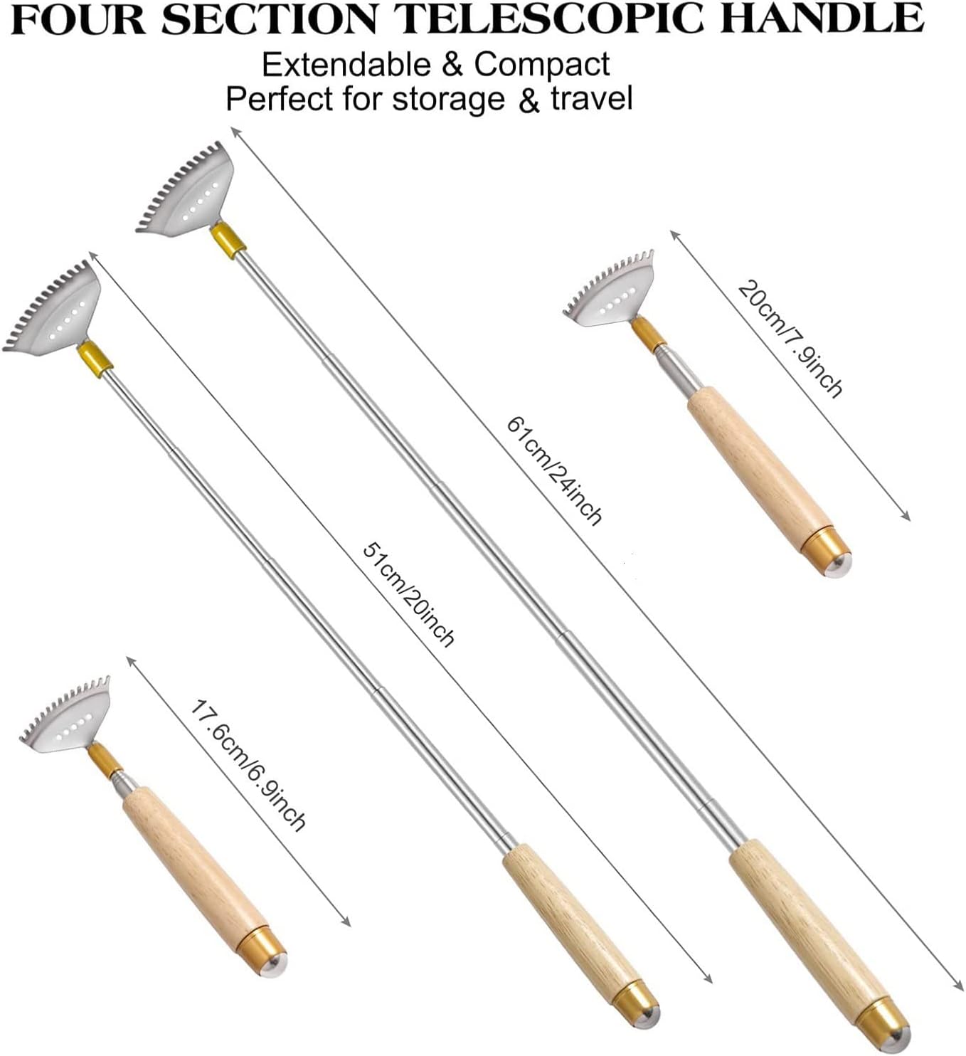 Large Back Scratcher, Body Scratcher for Adults Extendable Long 24Inch, Thick Wooden Handle Steel Massage Roller, Extra Wider Rake Claw, Sturdy Backscratchers Hand Massager Tool | Self Body Massage Tool